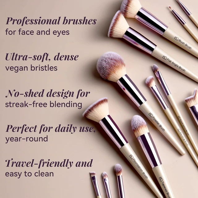 Alt view image 4 of 6 - BS-MALL Makeup Brush Set 18 Pcs Professional Foundation, Powder, Concealer, Eyeshadow, Blush Synthetic Brushes with Labeled Instruction, Black Case, Upgraded Version