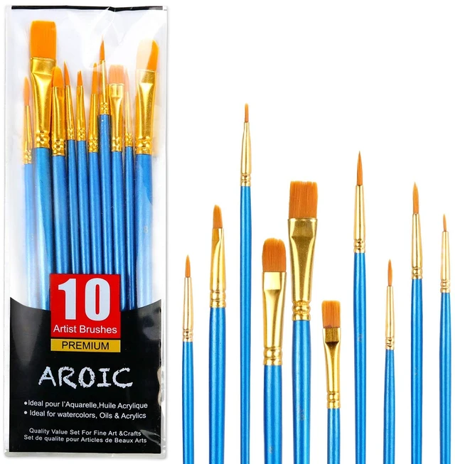 Main image of AROIC 10 Pcs Paint Brushes Set for Acrylic, Oil, Watercolor Painting