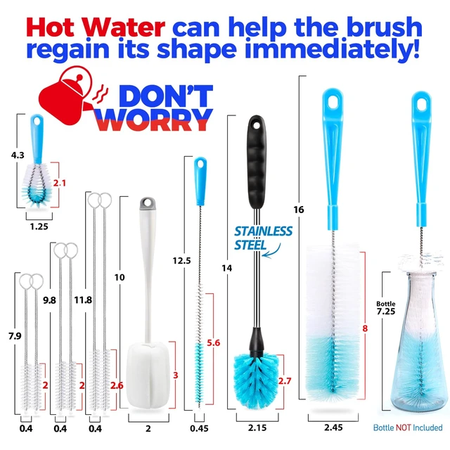Alt view image 5 of 6 - Holikme Bottle Brush Tube Cleaning Lab Set with Long Handle, White