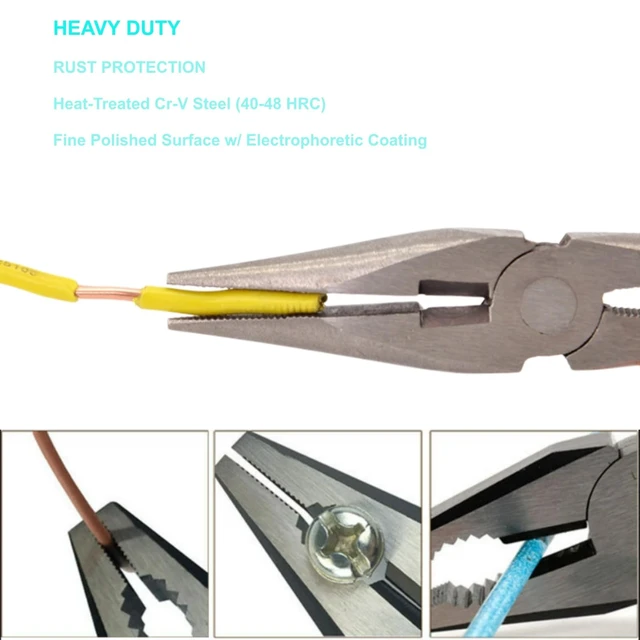 Alt view image 2 of 5 - 8-Inch Needle Nose Pliers, Heavy-Duty CRV Steel, Large Soft Grip with Wire Cutter, Precision Paper Clamp