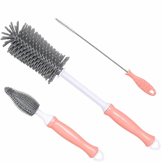 Main image of Silicone Bottle Brush Set, 12" Long Handle, Nipple and Straw Brushes