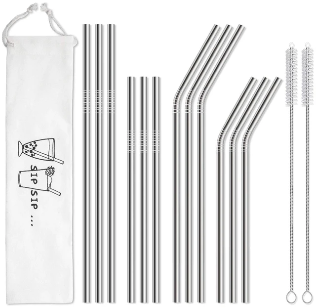 Main image of Hiware 12-Pack Reusable Stainless Steel Straws with Case, Fit 20oz/30oz Tumblers, Dishwasher Safe, Includes 2 Cleaning Brushes
