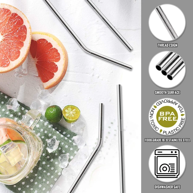Alt view image 7 of 7 - Hiware 12-Pack Reusable Stainless Steel Straws with Case, Fit 20oz/30oz Tumblers, Dishwasher Safe, Includes 2 Cleaning Brushes