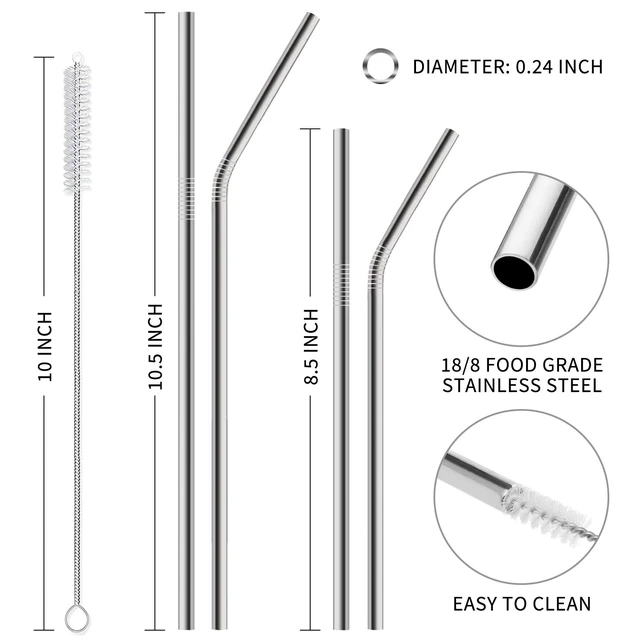 Alt view image 2 of 7 - Hiware 12-Pack Reusable Stainless Steel Straws with Case, Fit 20oz/30oz Tumblers, Dishwasher Safe, Includes 2 Cleaning Brushes