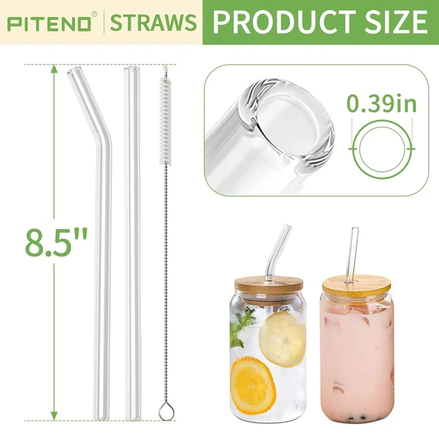 Alt view image 6 of 7 - Piteno 12-Piece Glass Straw Set with 4 Cleaning Brushes, 8.5 x 10 mm, 6 Straight and 6 Bent, for Smoothies Milkshakes Juice Tea