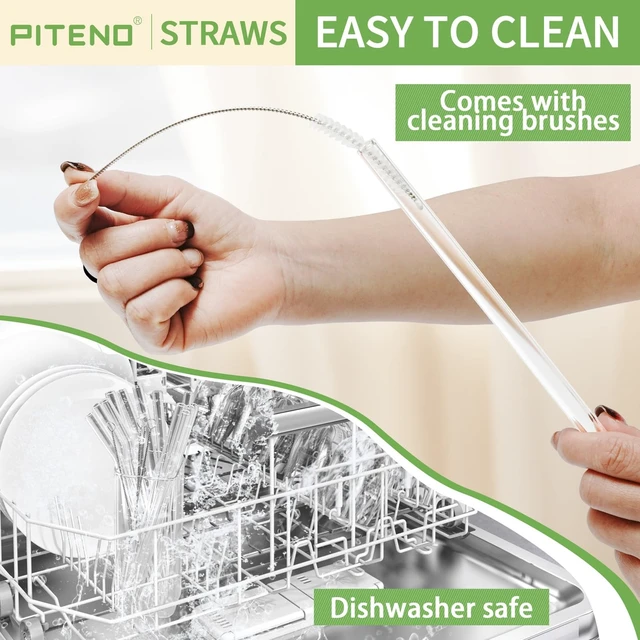 Alt view image 3 of 7 - Piteno 12-Piece Glass Straw Set with 4 Cleaning Brushes, 8.5 x 10 mm, 6 Straight and 6 Bent, for Smoothies Milkshakes Juice Tea
