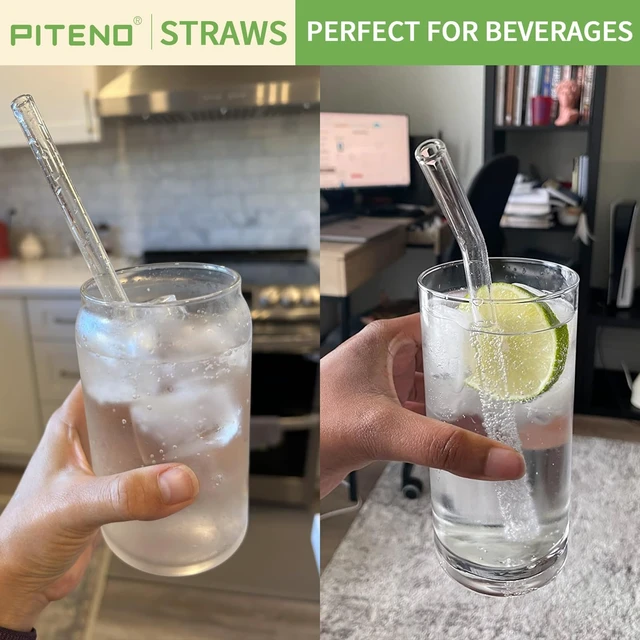 Alt view image 5 of 7 - Piteno 12-Piece Glass Straw Set with 4 Cleaning Brushes, 8.5 x 10 mm, 6 Straight and 6 Bent, for Smoothies Milkshakes Juice Tea