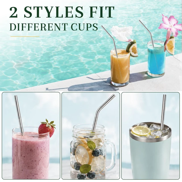 Alt view image 2 of 7 - Reusable Stainless Steel Straws Set, 16 Pack, Silver, with 2 Brushes