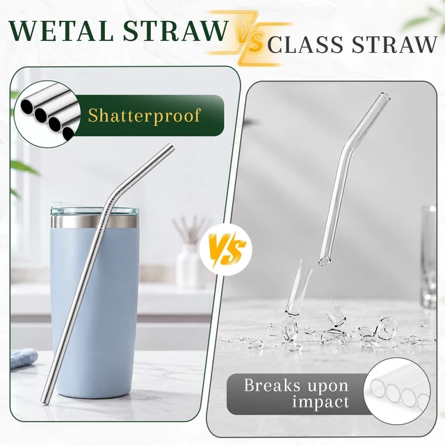 Alt view image 7 of 7 - Reusable Stainless Steel Straws Set, 16 Pack, Silver, with 2 Brushes