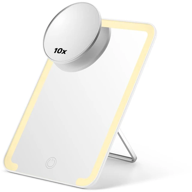 Main image of OMIRO 8x5in Makeup Mirror with Lights and 10X Magnetic Magnifier, White