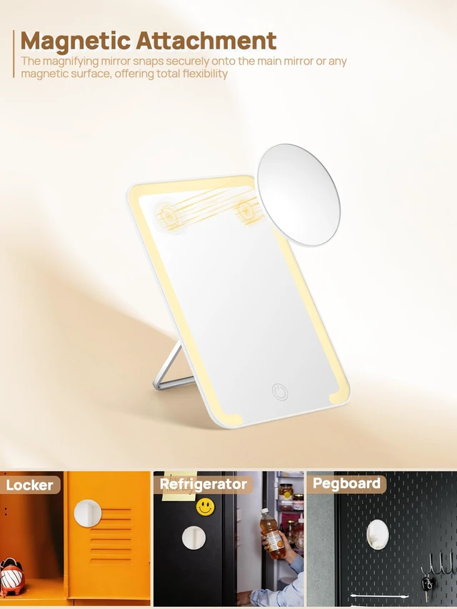 Alt view image 6 of 6 - OMIRO 8x5in Makeup Mirror with Lights and 10X Magnetic Magnifier, White