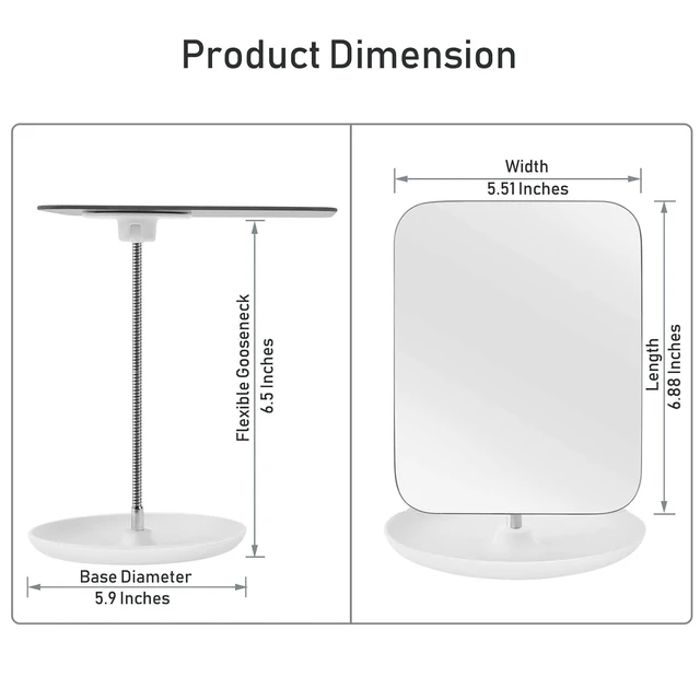 Alt view image 3 of 7 - LFOYOU Table Vanity Mirror with Stand, Adjustable Flexible Gooseneck, 360 Rotation Folding Portable Square Makeup Mirror