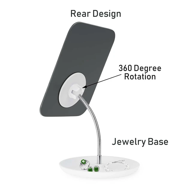 Alt view image 4 of 7 - LFOYOU Table Vanity Mirror with Stand, Adjustable Flexible Gooseneck, 360 Rotation Folding Portable Square Makeup Mirror