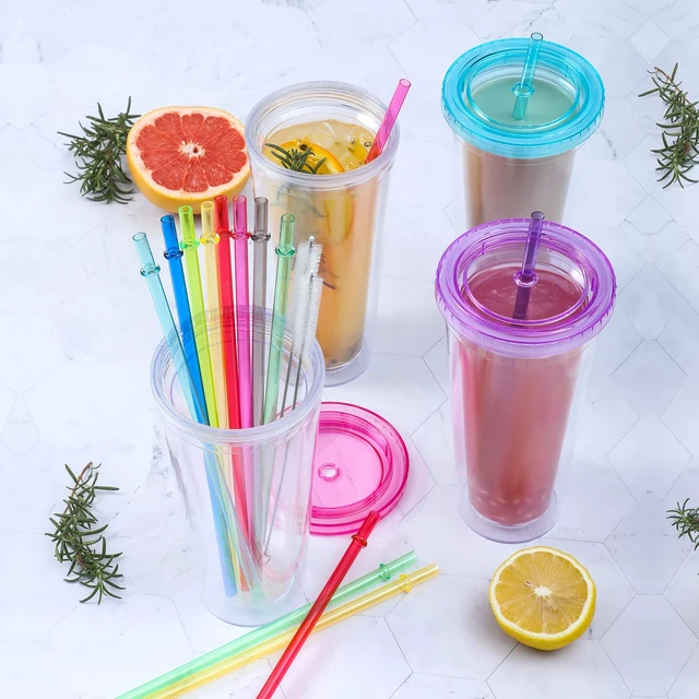 Alt view image 5 of 7 - 24PCS Reusable Tritan Hard Plastic Straws 10.5" with 4 Brushes, 12 Colors Translucent Replacement for 16-32oz Tumblers, Cups, Jars, Stanley, YETI, Starbucks, BPA Free