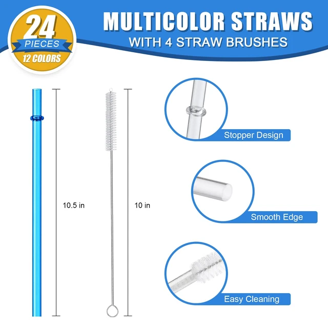 Alt view image 7 of 7 - 24PCS Reusable Tritan Hard Plastic Straws 10.5" with 4 Brushes, 12 Colors Translucent Replacement for 16-32oz Tumblers, Cups, Jars, Stanley, YETI, Starbucks, BPA Free