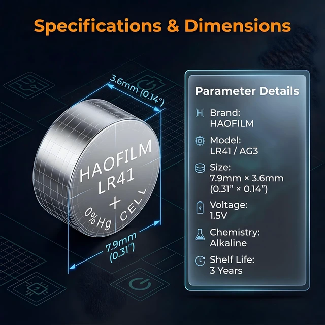 Alt view image 7 of 7 - HAOFILM LR41 Button Batteries 10-Pack AG3 392 384 SR41 1.5V