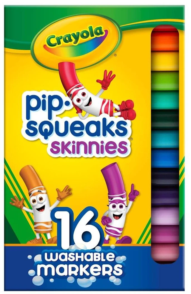Main image of Crayola Pip Squeaks Skinnies Washable Marker Set (16ct), Mini Thin Coloring Markers for Toddlers & Kids, Spring Crafts Supplies