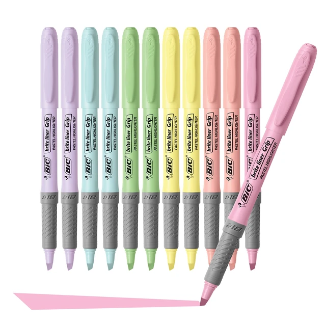 Alt view image 6 of 6 - BIC Brite Liner Grip Pastel Highlighter Set, Chisel Tip, 12-Count