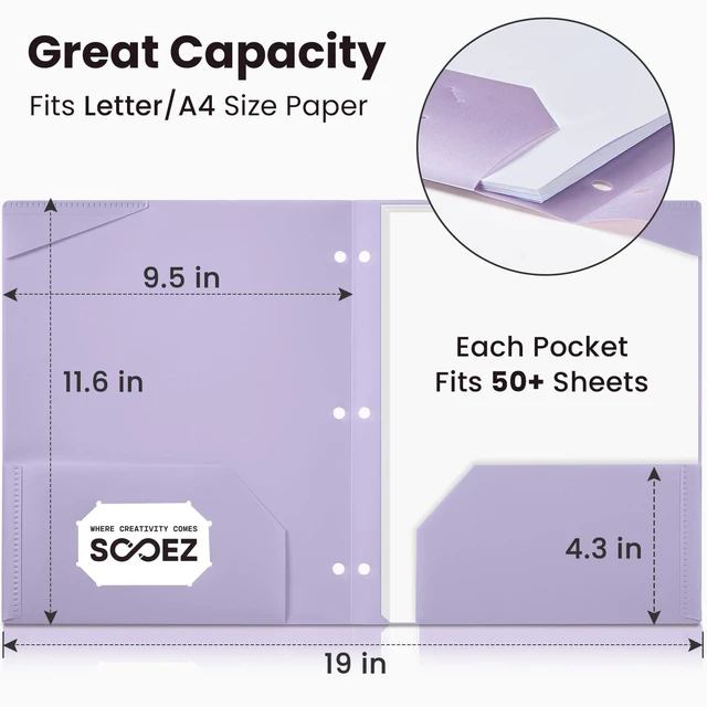 Alt view image 5 of 6 - Sooez 2-Pocket Plastic Folders with 3-Hole Punched