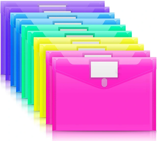 Main image of Sooez 10 Pack Clear Poly Envelopes and Plastic File Folders, A4 Pouch