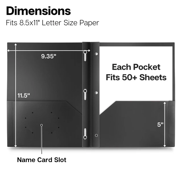 Alt view image 6 of 6 - Dunwell Plastic 2-Pocket Folders with 3 Prongs, 2 Pack, Black, Poly