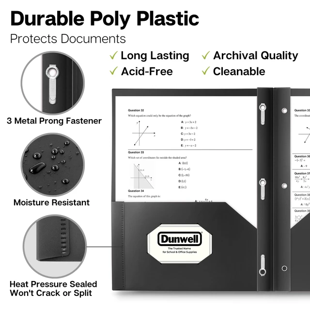 Alt view image 5 of 6 - Dunwell Plastic 2-Pocket Folders with 3 Prongs, 2 Pack, Black, Poly