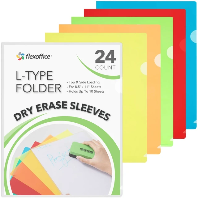 Main image of FLEXOFFICE 24 Pack Project Folders, Assorted 5 Translucent Colors, Heavyweight L-Shaped Poly Jacket Sleeves, for US Letter Size