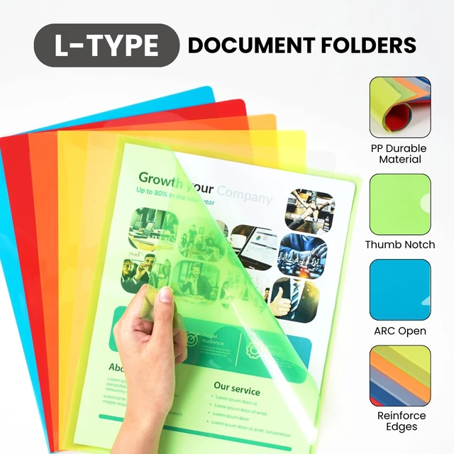 Alt view image 5 of 6 - FLEXOFFICE 24 Pack Project Folders, Assorted 5 Translucent Colors, Heavyweight L-Shaped Poly Jacket Sleeves, for US Letter Size