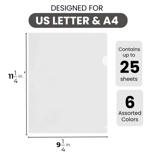 Alt view image 3 of 6 - FLEXOFFICE 24 Pack Project Folders, Assorted 5 Translucent Colors, Heavyweight L-Shaped Poly Jacket Sleeves, for US Letter Size