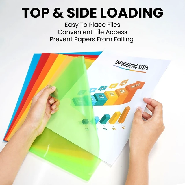 Alt view image 6 of 6 - FLEXOFFICE 24 Pack Project Folders, Assorted 5 Translucent Colors, Heavyweight L-Shaped Poly Jacket Sleeves, for US Letter Size