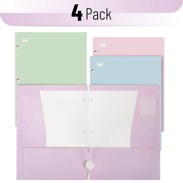 Alt view image 3 of 6 - Mr. Pen 4-Pocket Folders 4 Pack, 12.5"x9.5", Pastel Colors, Tear-Resistant Paper, 3-Hole Punched, High Capacity