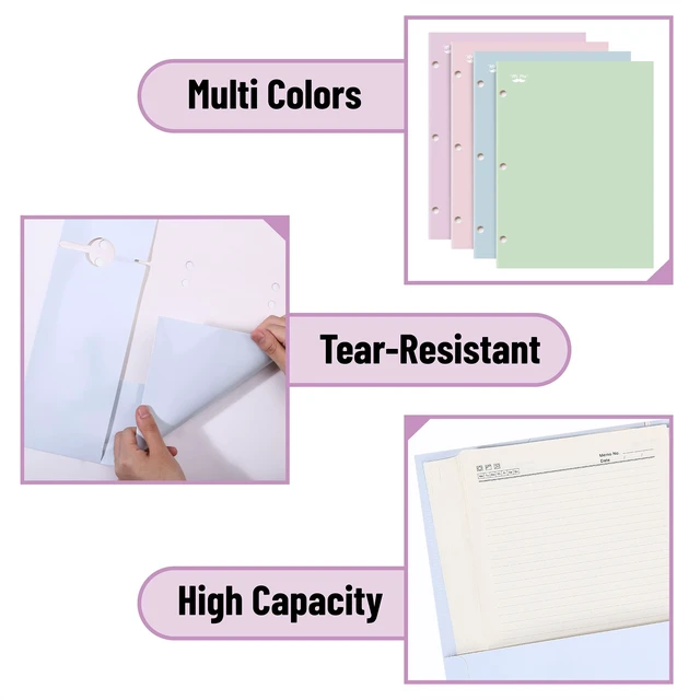 Alt view image 4 of 6 - Mr. Pen 4-Pocket Folders 4 Pack, 12.5"x9.5", Pastel Colors, Tear-Resistant Paper, 3-Hole Punched, High Capacity