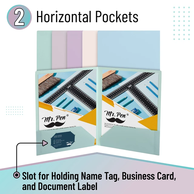 Alt view image 7 of 7 - Mr. Pen 5-Pack Plastic Folders with Pockets and Business Card Slot, 2-Pocket Aesthetic File Folder, for Back to School, Office, Filing Supplies