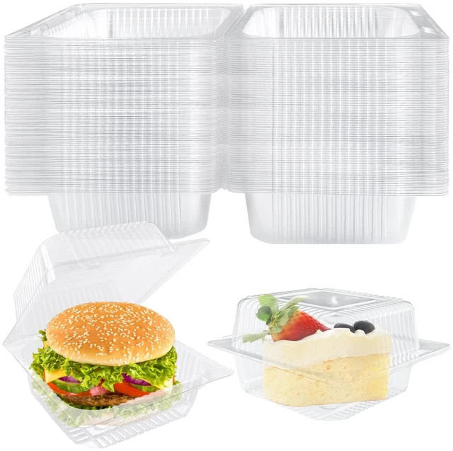 Main image of Jizvxe 50 Pcs Clear Plastic Square Hinged Food Containers with Lids, Disposable Clamshell Dessert Containers for Salad Pasta Hamburger, 5.3 x 4.7 x 2.8in