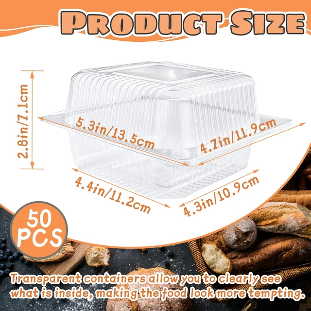 Alt view image 2 of 7 - Jizvxe 50 Pcs Clear Plastic Square Hinged Food Containers with Lids, Disposable Clamshell Dessert Containers for Salad Pasta Hamburger, 5.3 x 4.7 x 2.8in