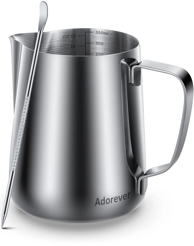 Main image of Milk Frothing Pitcher, 8.5oz/12oz/20oz/32oz/50oz/66oz, Stainless Steel Espresso Milk Steaming Pitcher for Coffee Cappuccino Latte Art, Barista Milk Jug with Art Pen