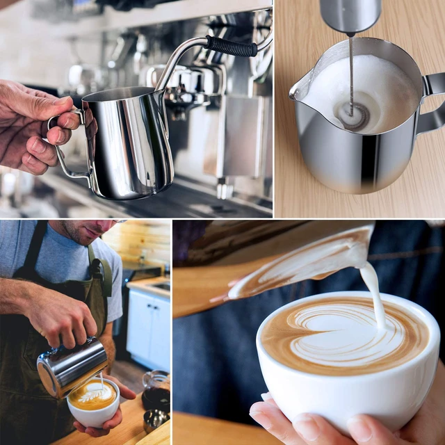 Alt view image 4 of 6 - Milk Frothing Pitcher, 8.5oz/12oz/20oz/32oz/50oz/66oz, Stainless Steel Espresso Milk Steaming Pitcher for Coffee Cappuccino Latte Art, Barista Milk Jug with Art Pen