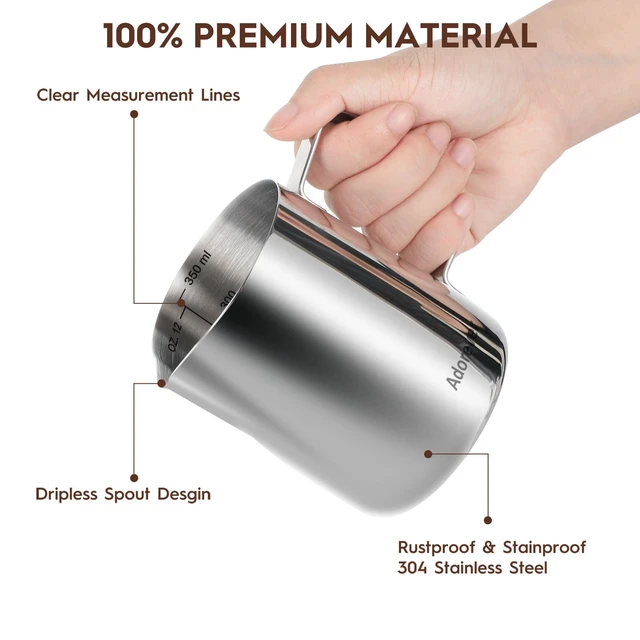 Alt view image 3 of 6 - Milk Frothing Pitcher, 8.5oz/12oz/20oz/32oz/50oz/66oz, Stainless Steel Espresso Milk Steaming Pitcher for Coffee Cappuccino Latte Art, Barista Milk Jug with Art Pen