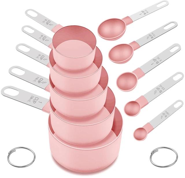 Main image of 10-Piece Measuring Cups and Spoons Set with Stainless Steel Handles, Pink