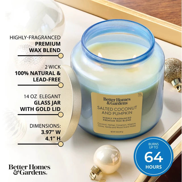 Alt view image 5 of 6 - Better Homes & Gardens 2-Wick Salted Coconut & Pumpkin Candle, 14oz Iridescent Glass Jar