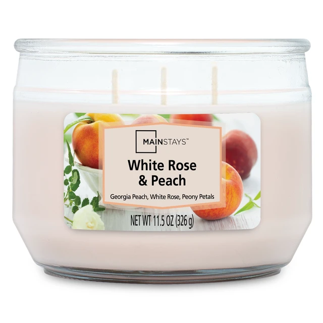 Alt view image 3 of 6 - Mainstays White Rose & Peach 3-Wick Jar Candle, 11.5 oz, 2-Pack