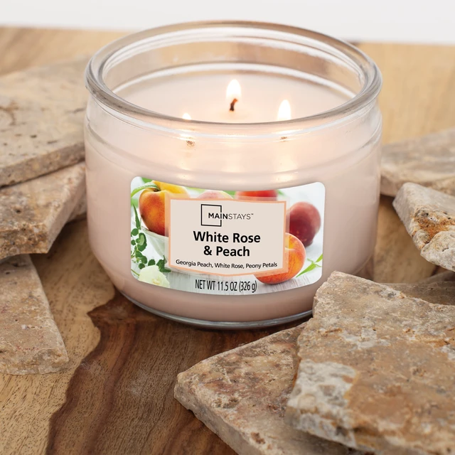 Alt view image 6 of 6 - Mainstays White Rose & Peach 3-Wick Jar Candle, 11.5 oz, 2-Pack