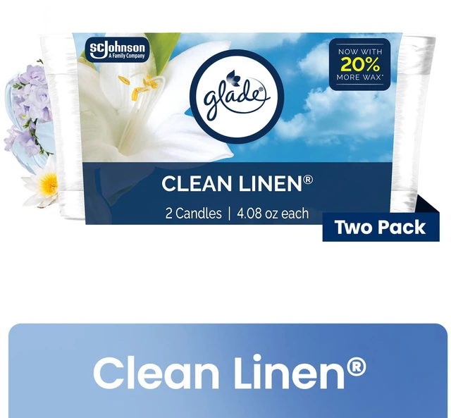 Main image of Glade Single Wick Candles, Clean Linen, 8.16oz, 2Count