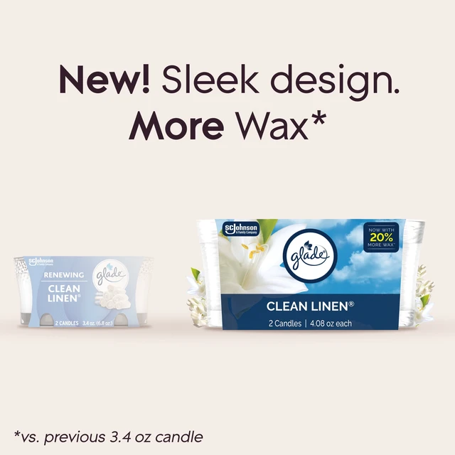 Alt view image 3 of 5 - Glade Single Wick Candles, Clean Linen, 8.16oz, 2Count