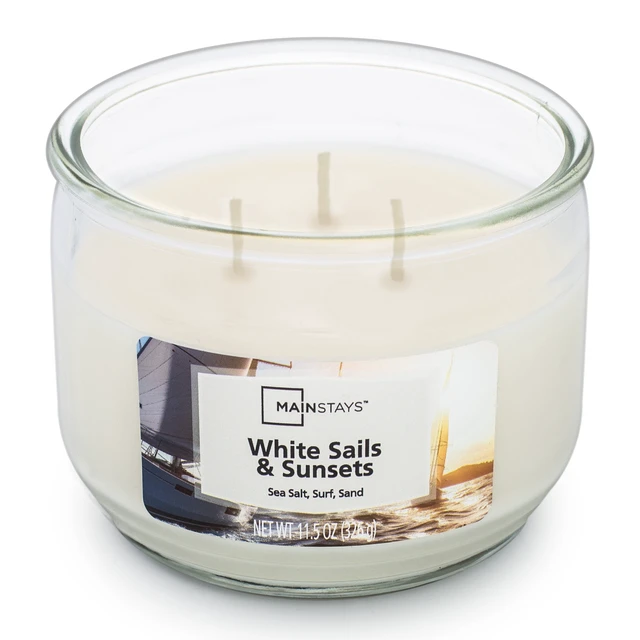 Alt view image 2 of 5 - Mainstays White Sails & Sunsets 3-Wick Candle 11.5oz Glass Jar