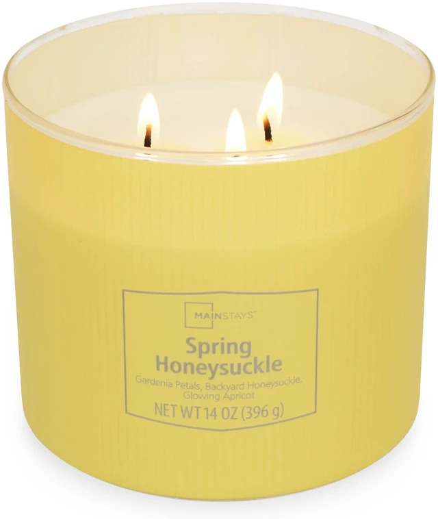 Main image of Mainstays 3-Wick Textured Wrapped Candle, 14 oz, Spring Honeysuckle