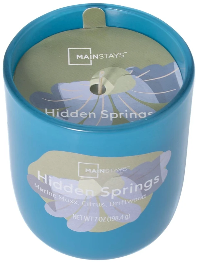 Main image of Mainstays 1-Wick Glossy Glass Candle, Hidden Springs, 7 oz