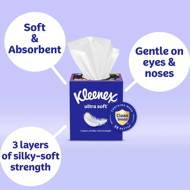 Alt view image 5 of 6 - Kleenex Ultra Soft Facial Tissues, 3-Ply, 2 Flat Boxes, 120 Tissues per Box