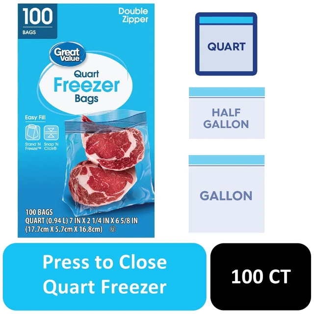 Main image of Great Value Freezer Guard Double Zipper Freezer Bags, Quart, 100 Count