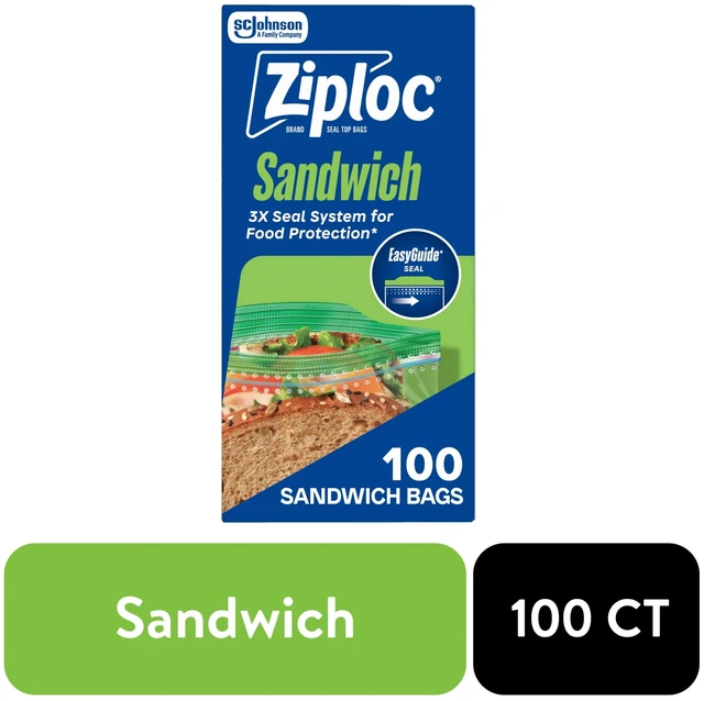 Main image of Ziploc Sandwich Bags 100 Count with EasyGuide Zipper for Food Storage and School Supplies